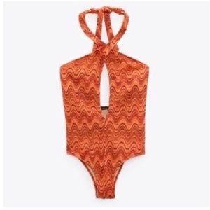 Zara orange print swimwear